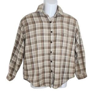 American Outpost  Womens L Tan Brown Plaid Flannel Long Sleeve Button-Up Shirt
